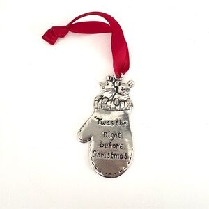 Silver Tone Christmas Mice & Mitten Ornament